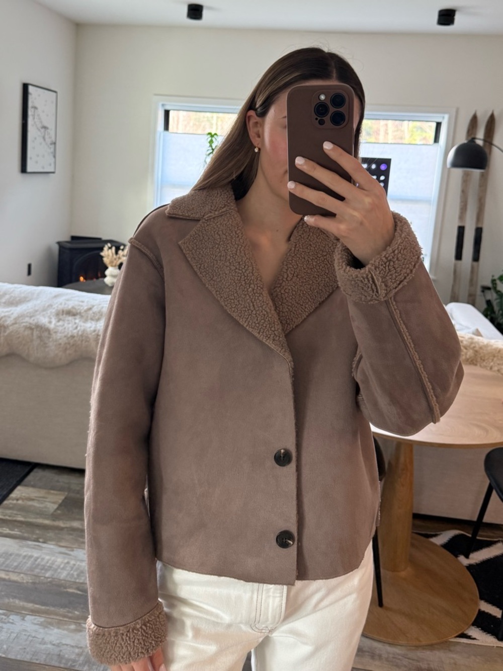 Reformation Taupe Faux-Shearling Jacket